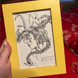 Framed Fantasy Art Print | Whimsical Bunny & Floral Illustration